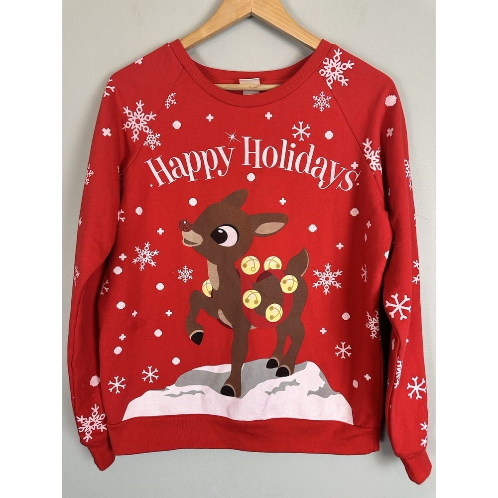 Rudolph The Red Nosed Reindeer Jingle Bells Christmas Sweatshirt Snowflake Small